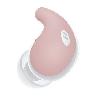 Λευκά earbud LinkBuds Fit με ροζ εξάρτημα στήριξης αέρα.