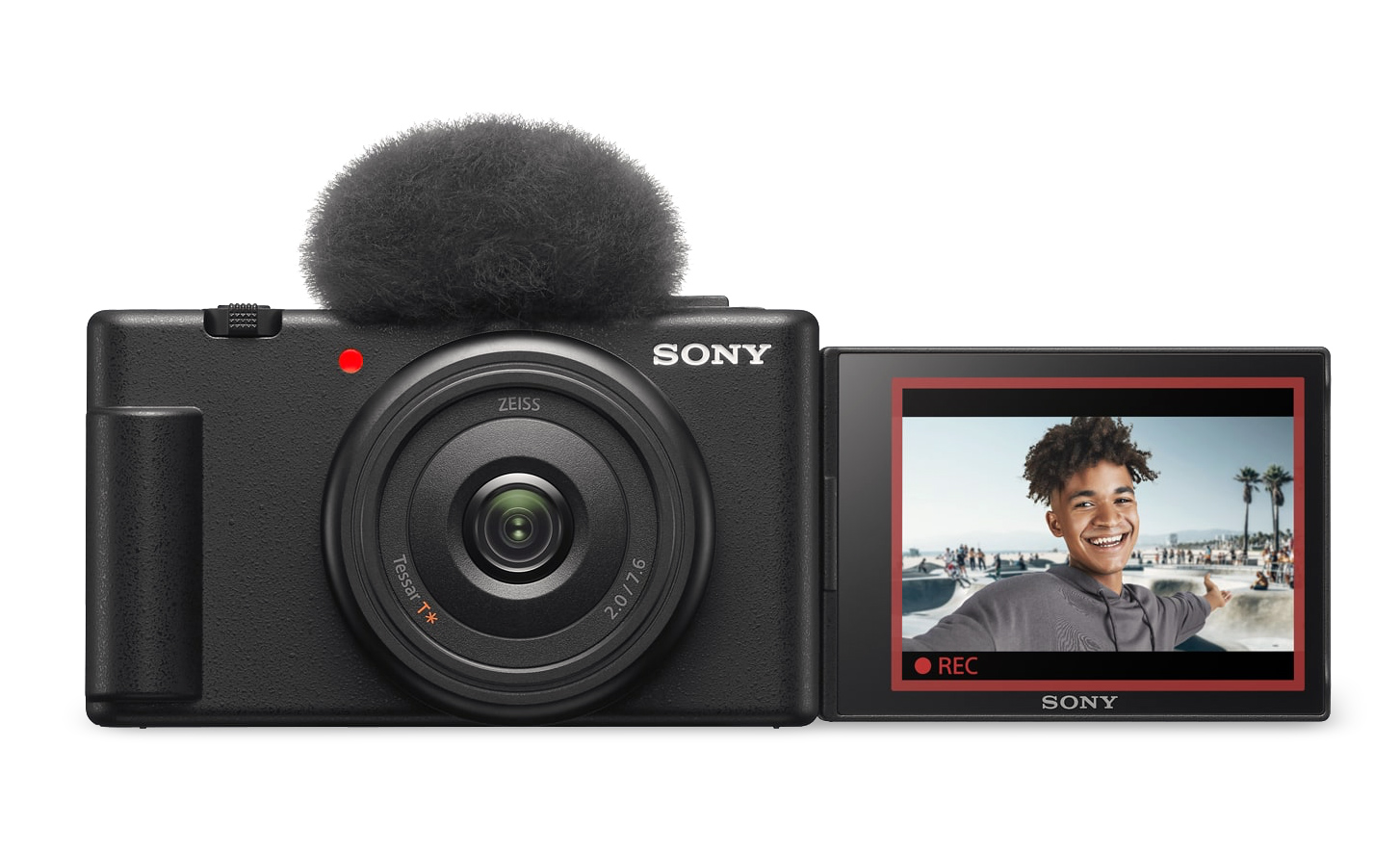 Εικόνα της ZV-1F με συνδεδεμένο ανεμοθώρακα και ανοιχτή οθόνη