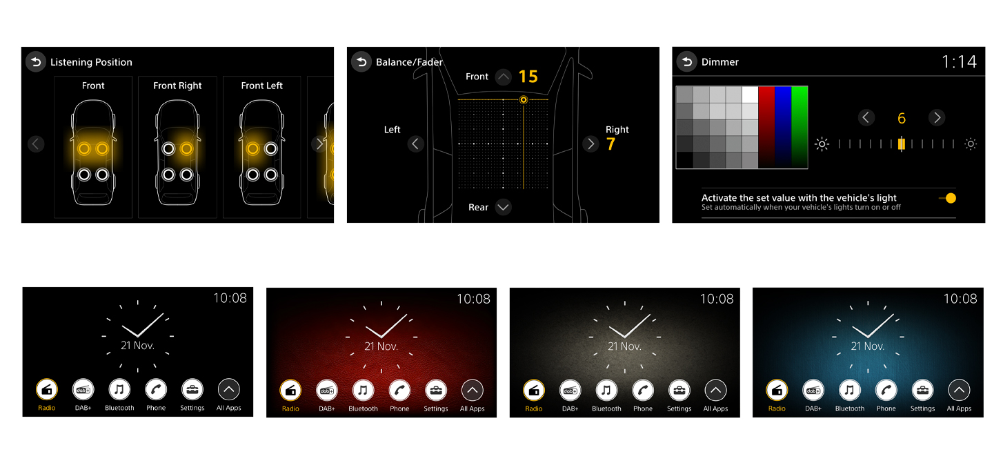 Εικόνα πολλαπλών διεπαφών στην οθόνη και των επιλογών τους για το XAV-9550ES